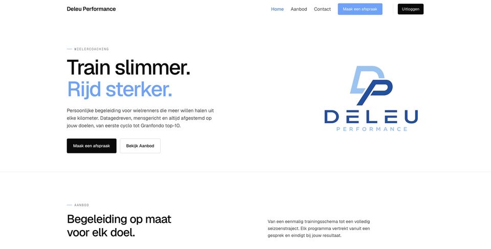 Homepage van de website van Deleu Performance