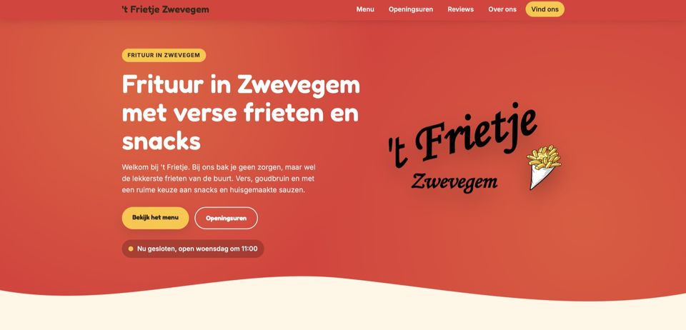 Homepage van de website van frituur 't Frietje